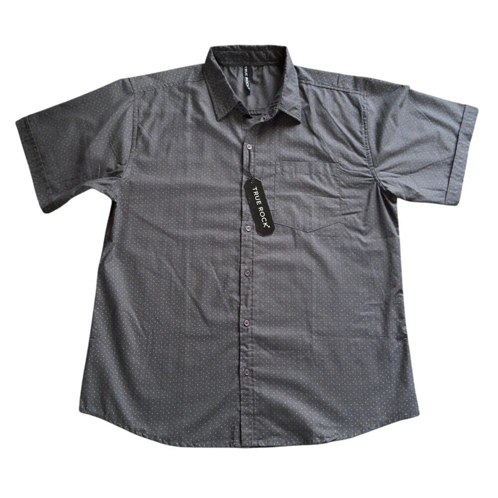 True Rock Short-Sleeve Gray Polka Dot Shirt Business Casual Classic, Size XL NET